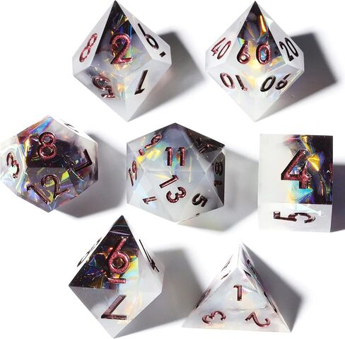 DND Resin Sharp Edge Roleplaying Polyhedral Dice Set,for RPG MTG Dungeons and Dragons Sakura Handmade Dice Set in Kuwait