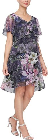 S.L. Fashions Womens Tiered Boudre Cocktail Dress with Embellished Neckline, Wedding Guest Gown (Petite and Regular Sizes) in Saudi Arabia