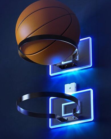 Basketball Holder Wall Mount with Wooden Base, 4 Pcs Ball Storage Holder for Football Basketball Soccer Rugby Display Rack - Boys Sports Accessories Organizer in Saudi Arabia