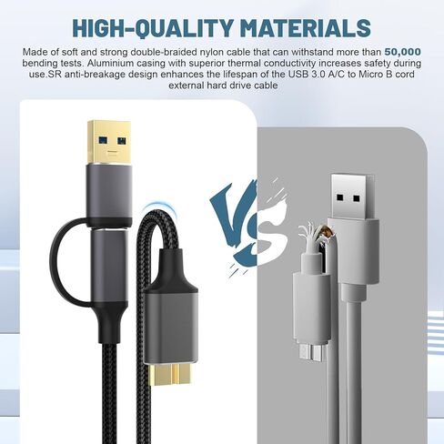 USB A/Type C to USB Micro B Data Transfer Cable Compatible with Nikon D500 D800 D810 D850, Canon EOS 5D Mark IV, 5DS R Camera, Galaxy S5, Note 3, Seagate, WD, Toshiba External Hard Drive, 5ft in Saudi Arabia