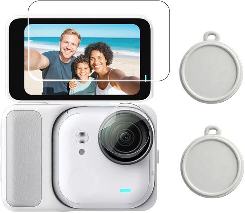 Screen Lens Protector for Insta360 GO Ultra Accessories,1 Tempered Glass Screen Protector, 1 Lens Hydrogel Protector, 2 Silicone Lens Cap Combo, 9H Hardness, Touch Sensitive, HD - Gray in Saudi Arabia