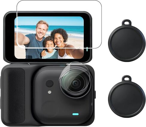 Screen Lens Protector for Insta360 GO Ultra Accessories,1 Tempered Glass Screen Protector, 1 Lens Hydrogel Protector, 2 Silicone Lens Cap Combo, 9H Hardness, Touch Sensitive, HD - Gray in Saudi Arabia