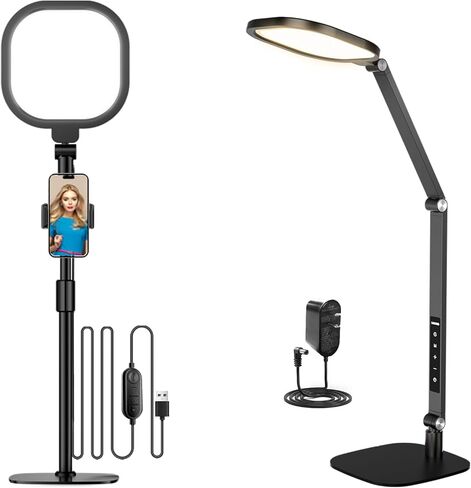 مصباح مكتبي 15 وات للمكتب المنزلي مع ذراع متأرجح مرن للذاكرة والتوقيت إضاءة مؤتمر الفيديو إضاءة تكبير للكمبيوتر CRI 97.8 in Kuwait