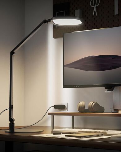 مصباح مكتبي 15 وات للمكتب المنزلي مع ذراع متأرجح مرن للذاكرة والتوقيت إضاءة مؤتمر الفيديو إضاءة تكبير للكمبيوتر CRI 97.8 in Kuwait