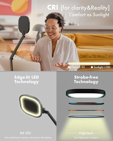 مصباح مكتبي 15 وات للمكتب المنزلي مع ذراع متأرجح مرن للذاكرة والتوقيت إضاءة مؤتمر الفيديو إضاءة تكبير للكمبيوتر CRI 97.8 in Kuwait