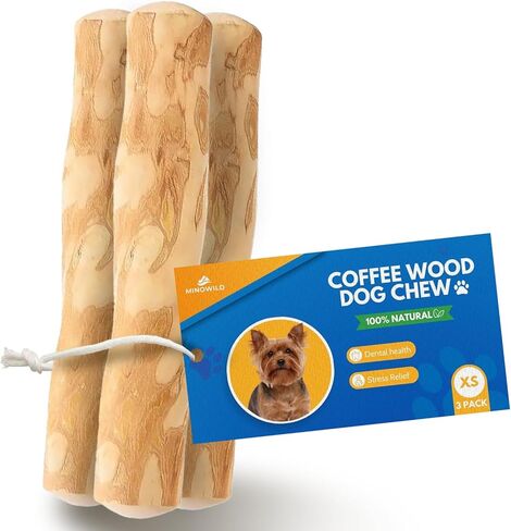 مجموعة 3 من لعبة Wood Wood Dog Toy - Coffee Chew Chow Class أقل من 20 رطلاً - تنظيف الأسنان وتخفيف الإجهاد - لعبة مضغ الكلاب الآمنة والمتينة والبيئة (صغيرة) in Kuwait
