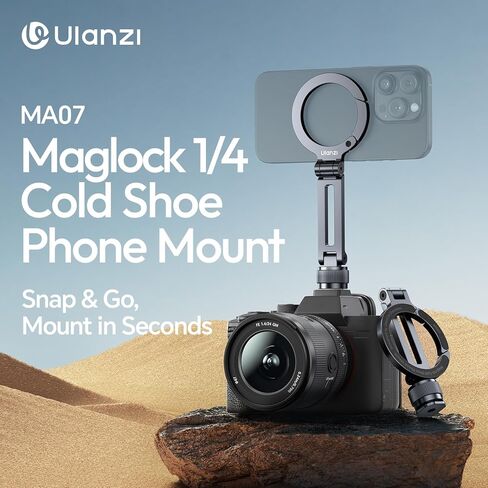 ULANZI Magnetic Phone Tripod Mount for MagSafe, Aluminum Camera Phone Holder with 1/4" Screw & Cold Shoe,Carabiner Design, Compatible with iPhone 17/16/15/14/13/12 Series in Saudi Arabia
