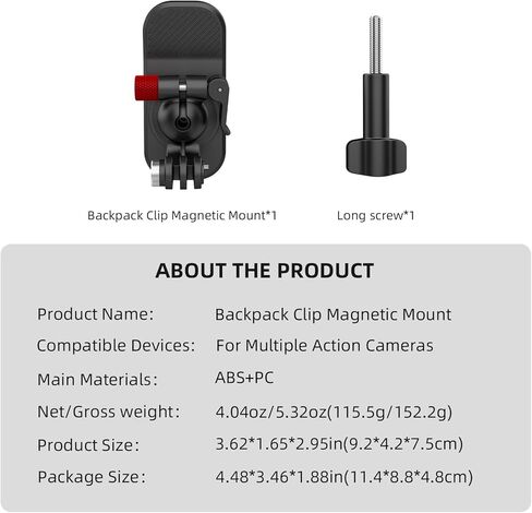 Backpack Clip Magnetic Mount for DJI Osmo Action 5 Pro/6/4/3, 360° Rotating Shoulder Bag Strap Clip Mount for Insta360 X5/X4/Ace Pro 2/Go Ultra, Osmo Pocket 3/Nano/360, for GoPro Hero 13 Accessories in Saudi Arabia