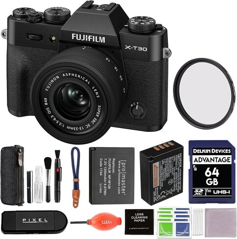 كاميرا FUJIFILM X-T30 III بدون مرآة مع عدسة 13-33 مم f/3.5-6.3 (فضي فحمي) مع بطارية NP-W126S إضافية وبطاقة SD سعة 64 جيجابايت وحزام معصم وملحقات متقدمة in Saudi Arabia