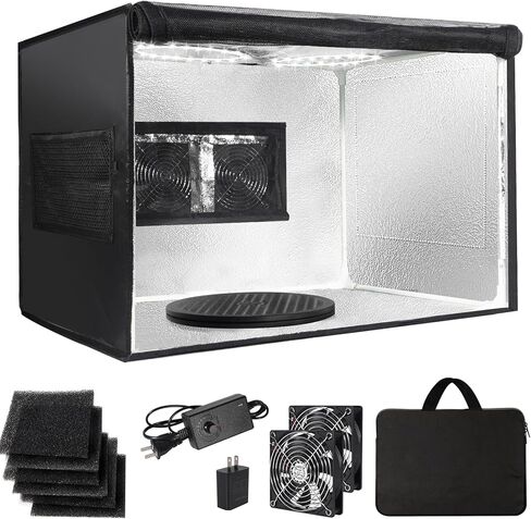 كشك رذاذ البخاخة المحمولة مع مصابيح LED - دوار القرص الدوار ومراوح العادم المزدوجة - كشك طلاء قابل للطي للمكياج ، الطلاء الفني ، النموذج ， الأسود in Kuwait