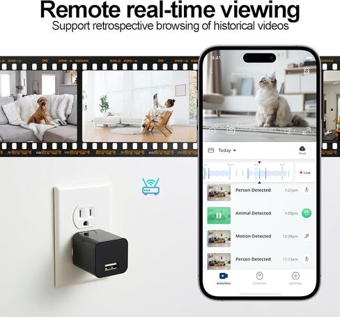 كاميرا أمان ULar Plug-in، كاميرا واي فاي صغيرة بدقة 4K UHD Small Nanny Pet، بطاقة SD واحدة مجانية سعة 16 جيجابايت متضمنة عرض التطبيق عن بعد، كشف الحركة للمراقبة الذكية الداخلية - بدون صوت in Kuwait