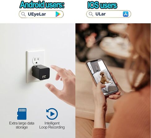 كاميرا أمان ULar Plug-in، كاميرا واي فاي صغيرة بدقة 4K UHD Small Nanny Pet، بطاقة SD واحدة مجانية سعة 16 جيجابايت متضمنة عرض التطبيق عن بعد، كشف الحركة للمراقبة الذكية الداخلية - بدون صوت in Kuwait