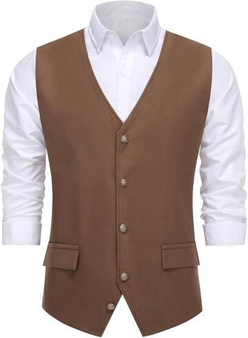 Men Renaissance Steampunk Suit Vest Medieval Victorian Button Daily Party in Saudi Arabia