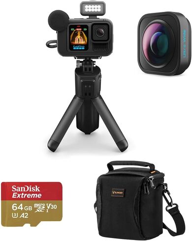 كاميرا GoPro HERO13 Black Creator Edition، حزمة مع عدسة POV فائقة الاتساع، وبطاقة ذاكرة 64 جيجابايت وحقيبة كتف in Kuwait