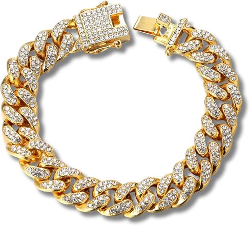 Halukakakah Baby Toddler Cuban Link Chain - Tycoon Junior - Kid's 18K Gold/Platinum White Gold Bracelet Necklace Smally Size ، Lab Diamonds Prong Set ، تتناسب مع 6+ Y/O. مع Giftbox in Kuwait