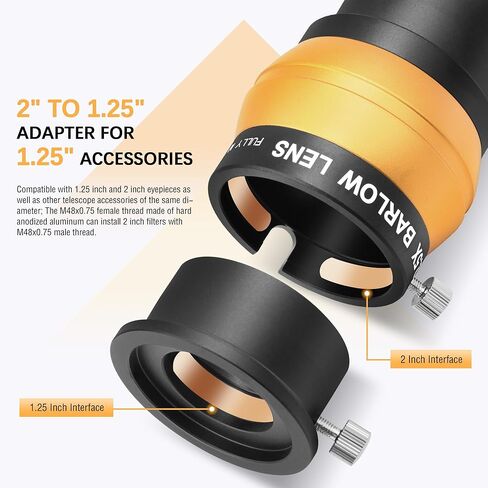 Alstar 2-Inch 35MM Telescope Eyepiece Extension Tube Adapter - Bundle with - 2 inch 2.5X Barlow Lens in Saudi Arabia
