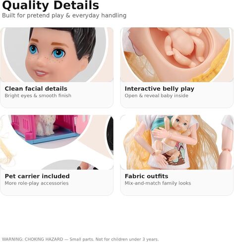 Dolls Set of 6 People with Dollhouse Pets Included Pregnant Mom Dad 3 Kids and Baby Boy in Mommy's Tummy, Doll Playsets and Accessories for 3-12 Years Old in Saudi Arabia