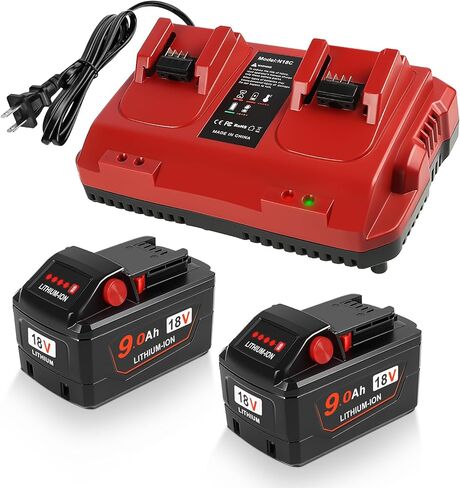 2 Pack 18V 9.0 Ah Battery and Charger Replacement for Milwaukee M-18 Lithium-Ion High Output Starter Kit in Saudi Arabia