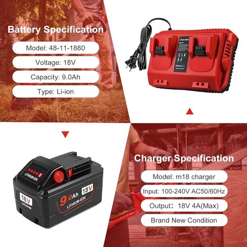 2 Pack 18V 9.0 Ah Battery and Charger Replacement for Milwaukee M-18 Lithium-Ion High Output Starter Kit in Saudi Arabia