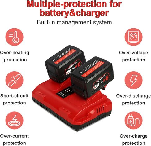 2 Pack 18V 9.0 Ah Battery and Charger Replacement for Milwaukee M-18 Lithium-Ion High Output Starter Kit in Saudi Arabia