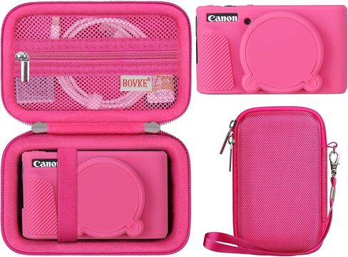 حافظة صلبة من BOVKE + غطاء سيليكون لكاميرا Canon PowerShot SX740 SX730 الرقمية، حقيبة تخزين EVA مقاومة للصدمات مع حافظة واقية من السيليكون الناعم، غطاء عدسة قابل للإزالة، حزام معصم، أسود in Kuwait