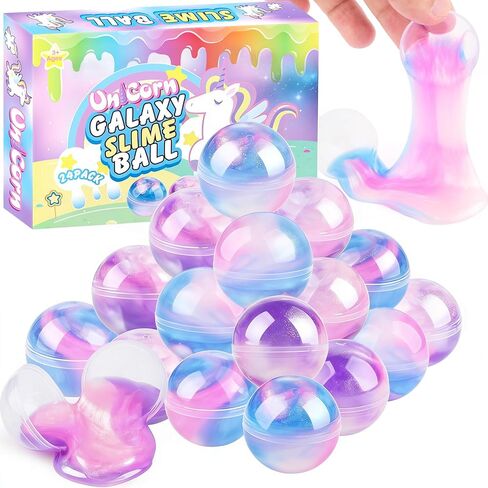 24 Pack Unicorn Galaxy Slime Balls, Unicorn Party Favors for Boys and Girls, Wet, Non-Sticky, Mess-Free, Stress Relief, Super Soft Slime Toy for Kids, Birthday Gift, Goodie Bag Stuffers in Kuwait