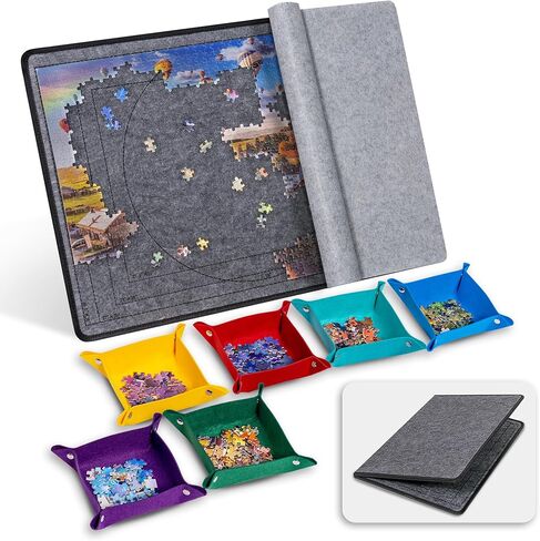 Becko US 1500 Piece Jigsaw Puzzle Board with 6 Trays & Cover, Foldable Puzzle Mat with Auxiliary Lines for Puzzle Storage Saver, Lightweight & Portable, for 1500 1000 750 500 Pieces Jigsaws Puzzles in Kuwait