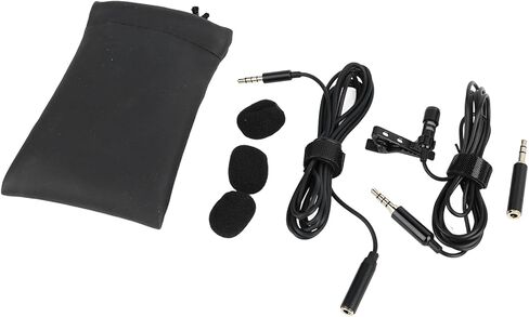 Zunate Professional Omnidirectional Lavalier Microphone Clear Sound Pickup for Interviews, Video Recording, 3.5mm Clamp/Holder On Mic for Cell Phone Wired Microphone Black in Kuwait