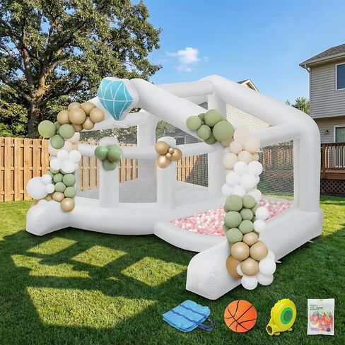 (2025 New) JOYMOR Giant Bounce House (13x10x8FT) w/Balloons for Outdoor Party, White Bounce House with Ball Pit for Kids, Including Blower, Portable Bag, 30s Set-up (Wedding) in Saudi Arabia