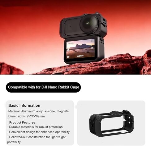 Sturdy Aluminum Alloy Protective Cage for DJI Osmo Nano for DJI Mic Anti-impacts Quick Release Frame Case with 1/4" Threaded Hole and Cold Shoe Mount for Attaching Video Light andTripod in Saudi Arabia