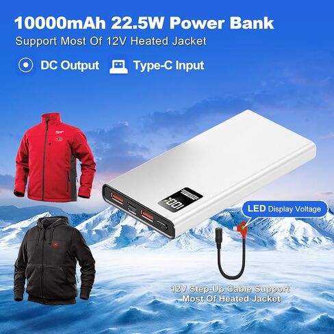 12V Heated Jacket Battery Replacement Pack QC3.0 & PD,with Type-C to DC 5.5mm Step-Up Adapter Cable, for Milwaukee, Makita, Craftsman, Snap-On, Metabo, AEG Gear (for 12V Heated Jackets Only) in Saudi Arabia