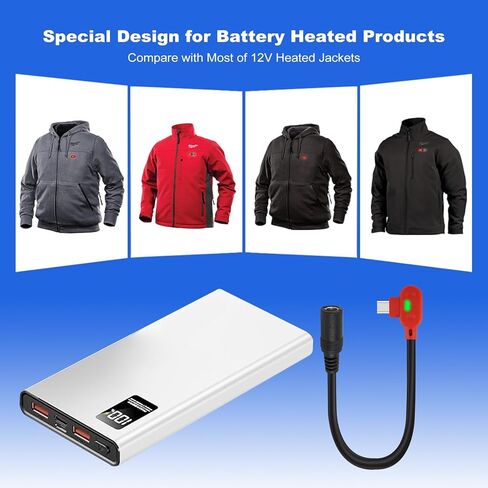 12V Heated Jacket Battery Replacement Pack QC3.0 & PD,with Type-C to DC 5.5mm Step-Up Adapter Cable, for Milwaukee, Makita, Craftsman, Snap-On, Metabo, AEG Gear (for 12V Heated Jackets Only) in Saudi Arabia