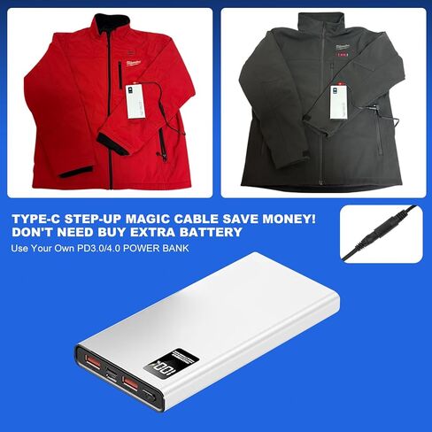 12V Heated Jacket Battery Replacement Pack QC3.0 & PD,with Type-C to DC 5.5mm Step-Up Adapter Cable, for Milwaukee, Makita, Craftsman, Snap-On, Metabo, AEG Gear (for 12V Heated Jackets Only) in Saudi Arabia
