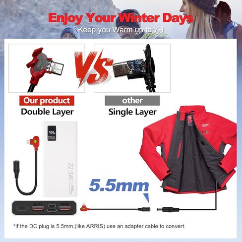 12V Heated Jacket Battery Replacement Pack QC3.0 & PD,with Type-C to DC 5.5mm Step-Up Adapter Cable, for Milwaukee, Makita, Craftsman, Snap-On, Metabo, AEG Gear (for 12V Heated Jackets Only) in Saudi Arabia
