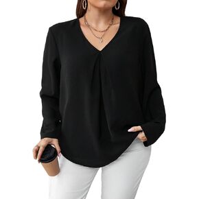 SOLY HUX Women's Plus Size V Neck Long Sleeve Solid Casual Blouse Tops