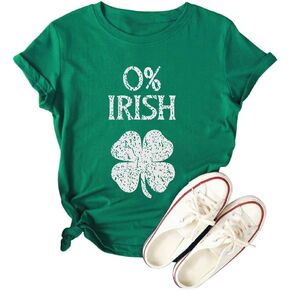 0% Irish St. Patrick's Day Shirts for Women Four-Leaf Clover Printed Short Sleeve Tee Tops in Kuwait