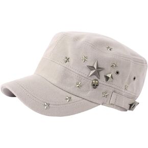 RaOn A173 Skull Devil Star Metal Stud Fashion Punk Club Army Cap Cadet Military Hat