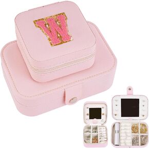 Jewelry Box Set Holder Organizer - Personalized Trendy Fashion Jewelry Case Travel Essentials - Teen Gifts,Gifts for Women Girls Mum Friends - Initial Pink S,Pink Box