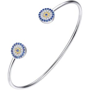 PAENENPH 14K Gold Moissanite Evil Eye Cuff Bangle for Women,Unique Blue Sapphire Devil's Eye Open Bangle Bracelet,Fashion Jewelry Gift for Her