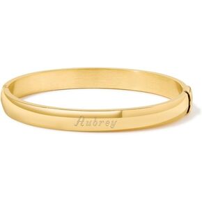 EVE'S ADDICTION Women's Engravable Gold Tone Oval Bangle Bracelet, 7.5" inches - Custom Engraved Gold Plated Bracelet for Her - Name Bracelet