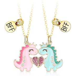 uuonly bff قلادة لمدة 2، أفضل قلادة الأصدقاء للفتيات 2 المغناطيسي مطابقة قلادة الصداقة مع فراشة الحب شكل قلب، الفيل والديناصور أفضل صديق هدية عيد ميلاد in Kuwait