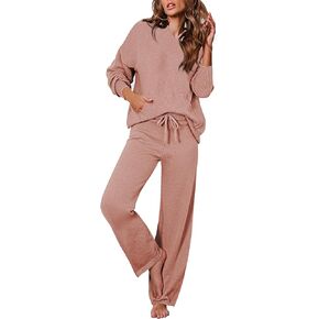Viottiset Women's 2 Piece Outfits Sweater Set Long Sleeve Hoodies With Pocket Wide Leg Pants Lounge Sets Sweatsuit