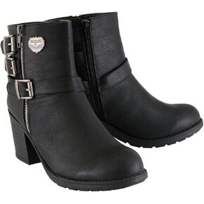 Milwaukee Leather MBL9405 Women's Short Black Boots with Side Zipper and Triple Buckle Adjustment