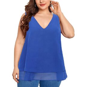 Women's Plus Size Sleeveless Camis Double Layers Casual Chiffon Tank Top