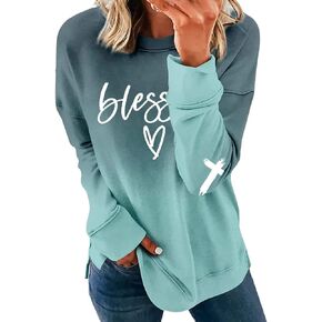 Womens Print Shirt Ladies Lightweight Long Sleeve Crewneck Color Block Faith Tie Dye Sweatshirt Loose Tops in Saudi Arabia