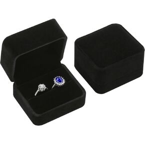 LETURE 3 Pieces Velvet 2 Ring Box, Jewelry Gift Box Double Ring Display Holder for Proposal, Engagement, Wedding, Ceremony (Black) in Saudi Arabia