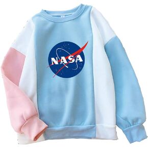 CORIRESHA Womens Color Block NASA Logo Print Drawstring Hoodie Sweatshirt