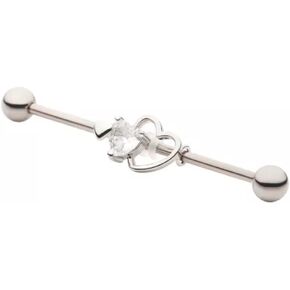 Pierced Owl 14GA 316L Stainless Steel CZ Crystal Triple Heart Industrial Barbell