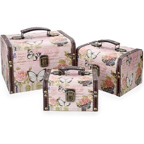 إلدو مجموعة من 3 صناديق كنز على شكل فراشة، صندوق تخزين خشبي + جلد صناعي مزخرف للمجوهرات والحلي، صندوق تذكارات لهدايا الفتيات والنساء in Kuwait