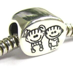 Sterling Silver Brother & Sister Family European Style Bead Charm